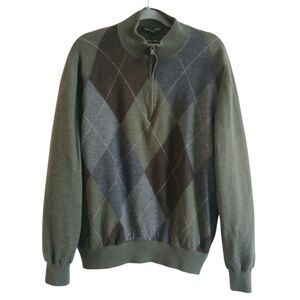 Fairway & Greene Italian Merino Wool Argyle Quarter Zip Pullover Men's XL Green